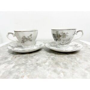 Set of 2 - Vintage Norcrest Fine China 25th Anniversary Teacups & Saucers